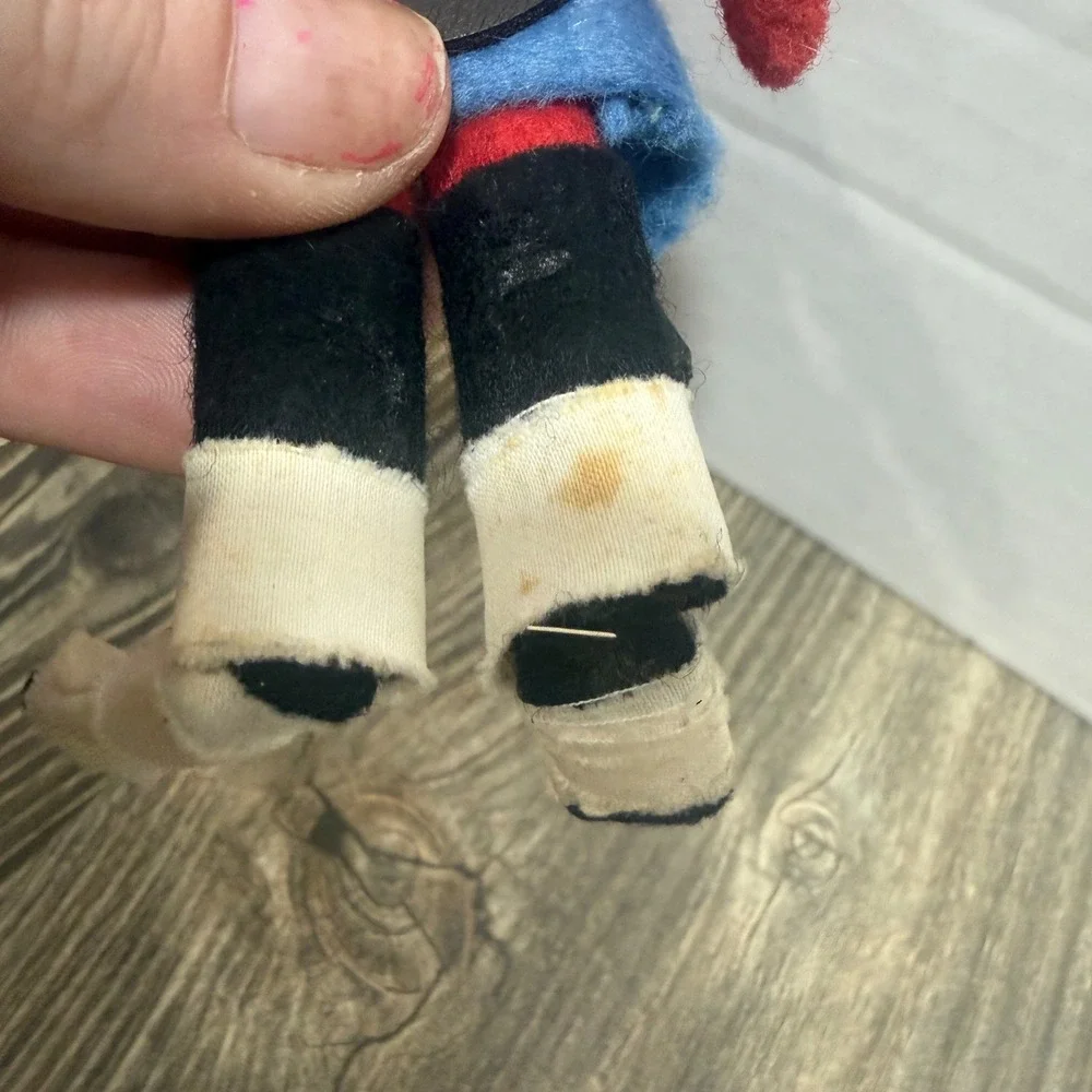 Vintage Handmade Felt Soldier Hunter Doll Folk Art Figure Blue Coat Red Scarf 5